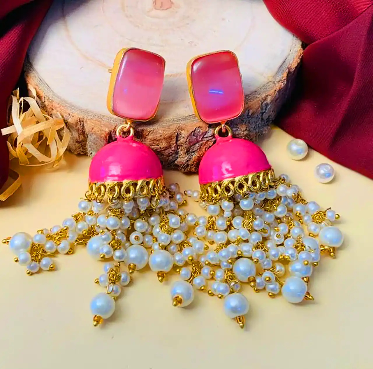 گوشواره هندی صورتی