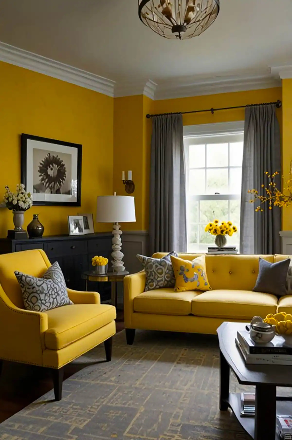 دکور فضای نشیمن با تم زرد