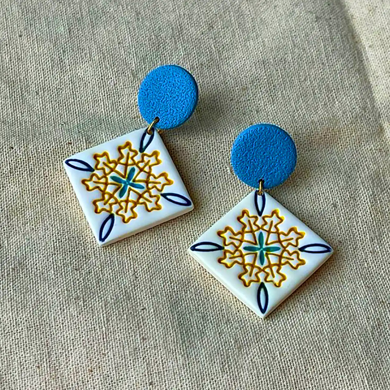 گوشواره سفالی گل آبی 
