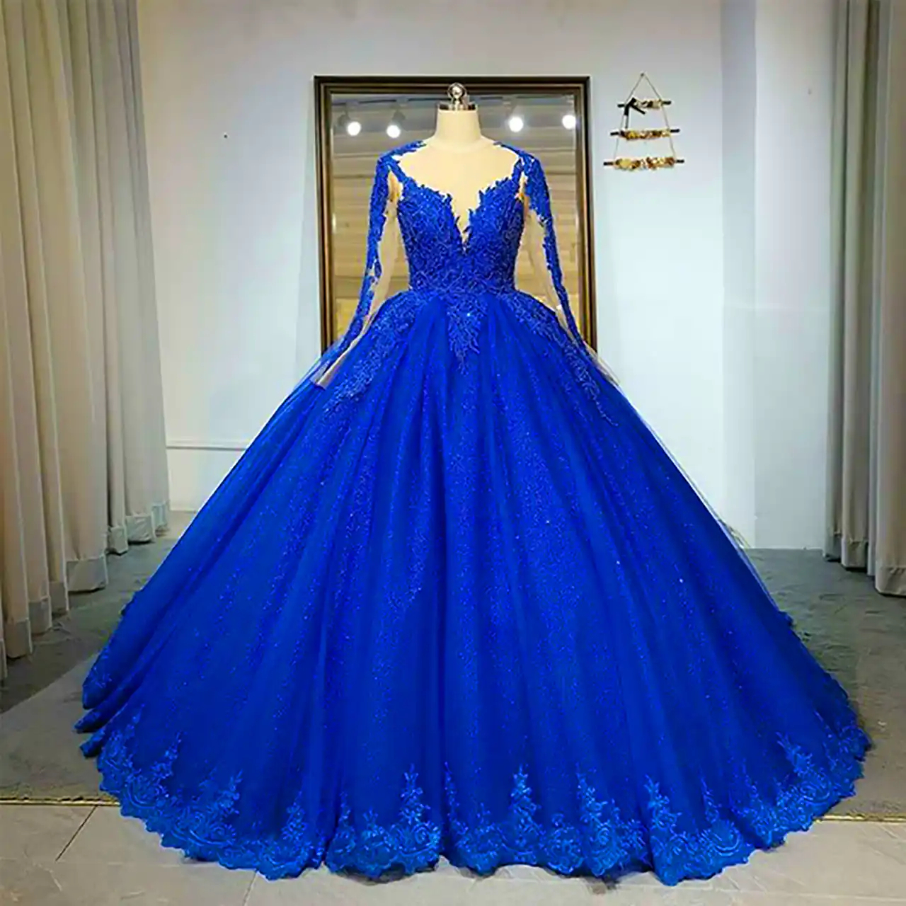 پیراهن حنابندون آبی کاربنی 