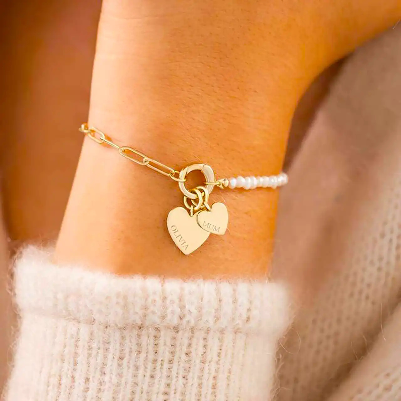 دستبند طلا مروارید زنانه