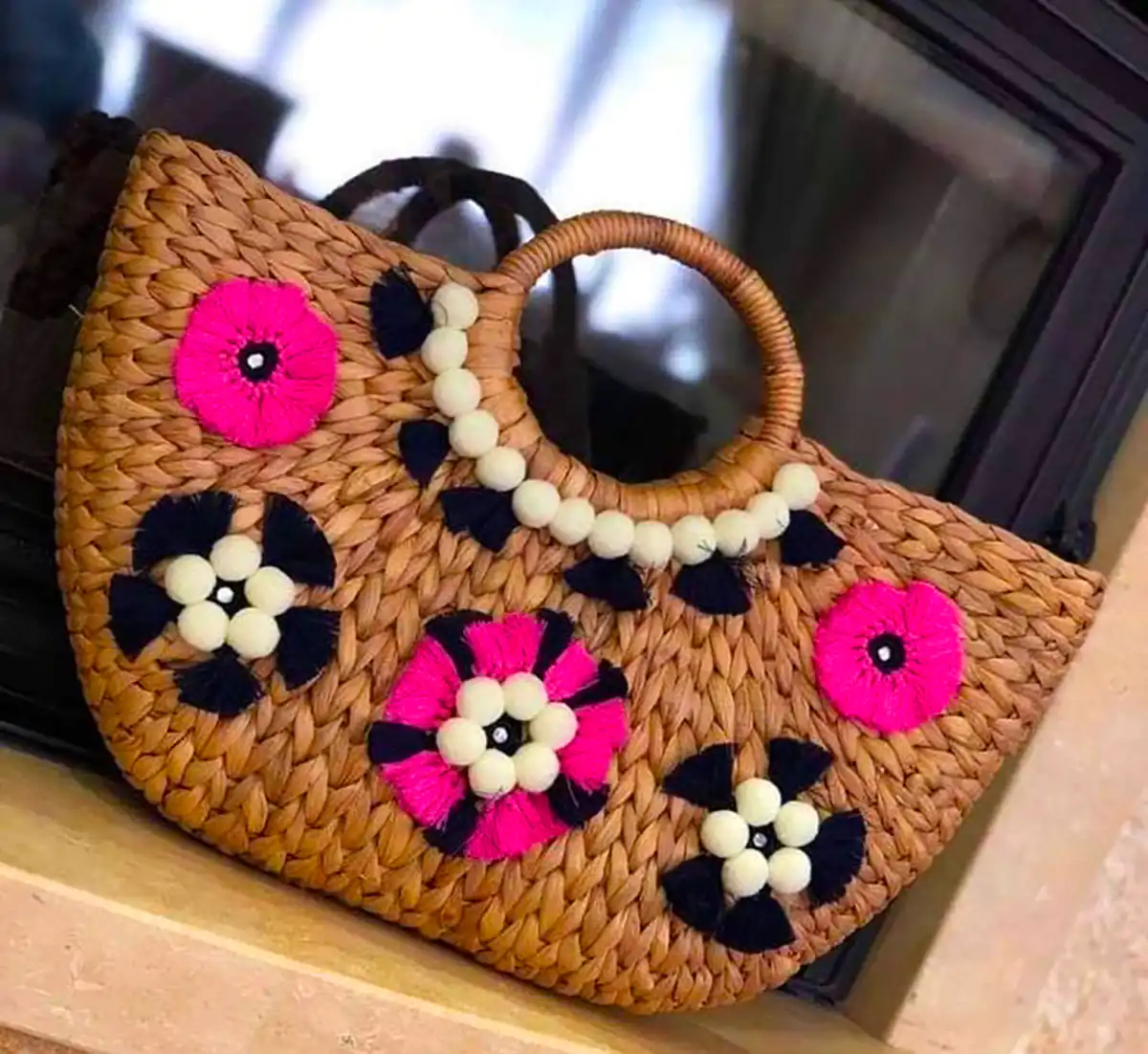 کیف ساحلی حصیری گل برجسته