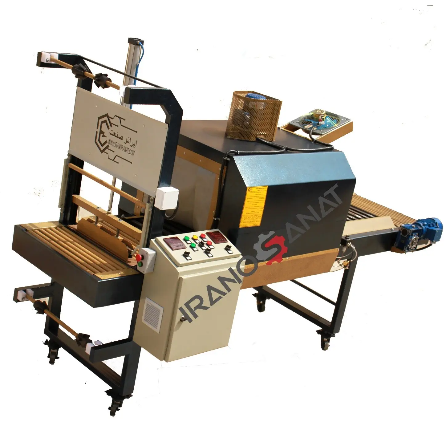 دستگاه شیرینگ پک تونلی، در دو نمونه نیمه اتومات و اتومات، توسط شرکت ایرانو صنعت تولید می شود.