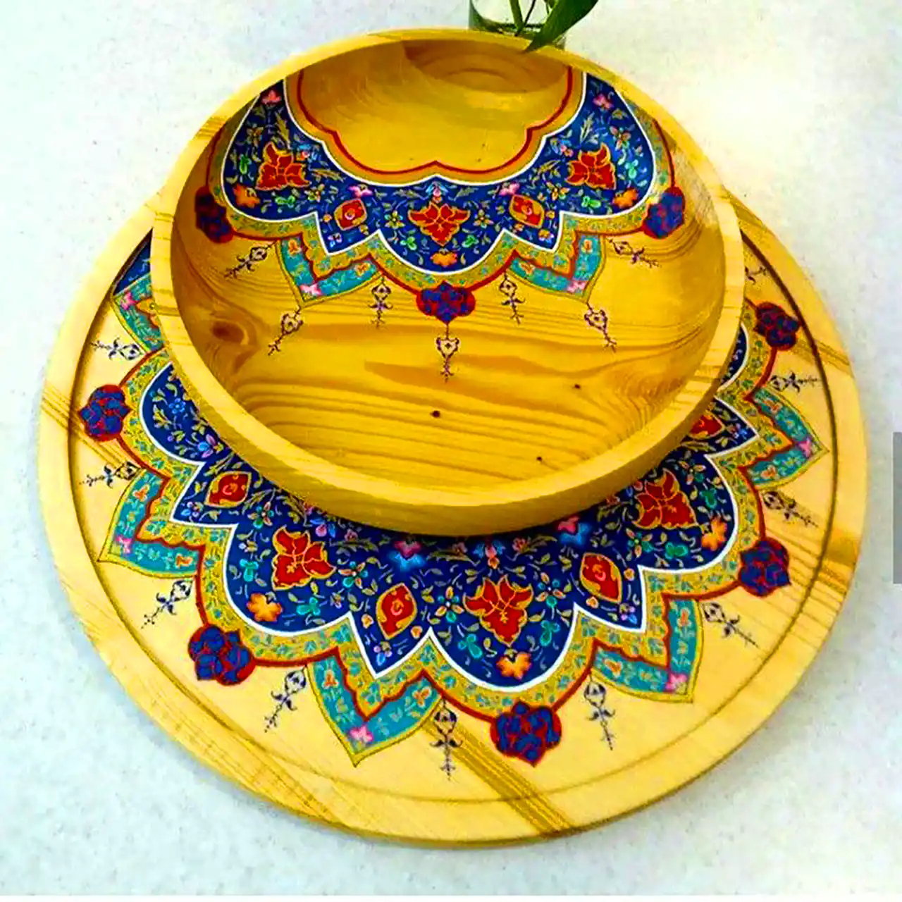 سینی چوبی با طرح اسلیمی 