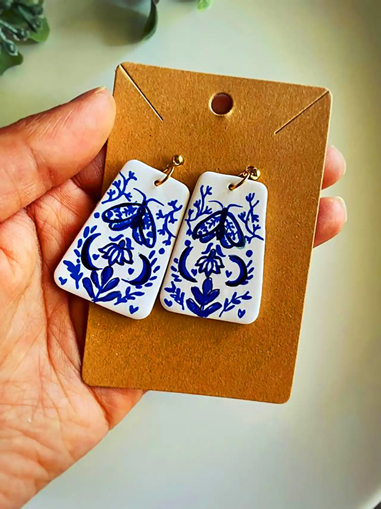 گوشواره سفالی گل آبی 