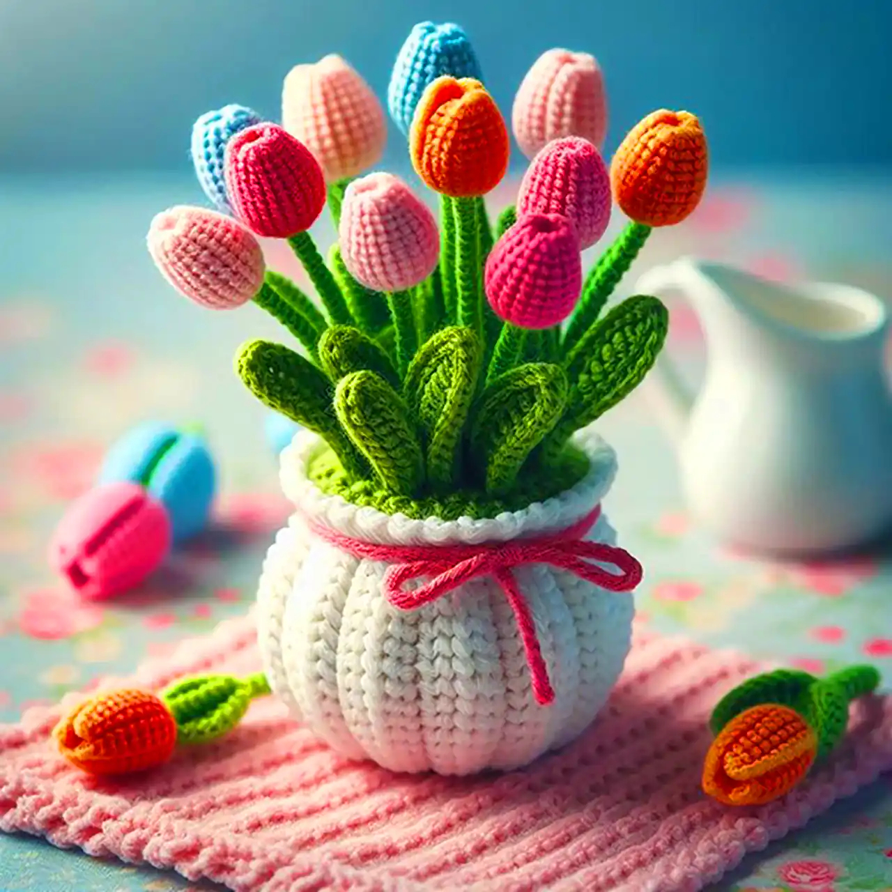 دسته گل فانتزی بافتنی