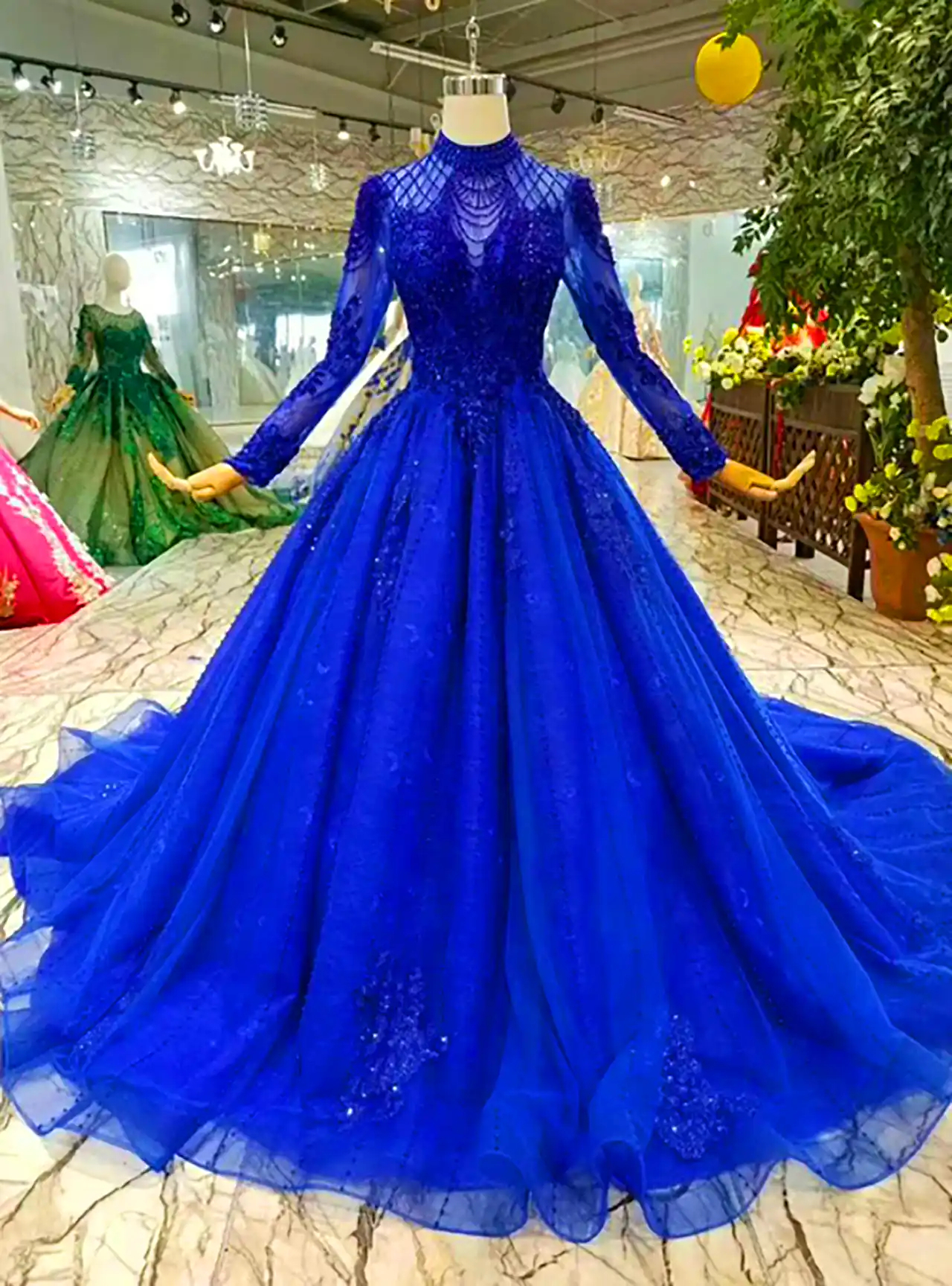 پیراهن حنابندون آبی کاربنی 