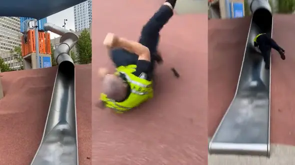 عجیب اما واقعی / تست سرسره خطرناک توسط پلیس شهر "بوستون" + فیلم 