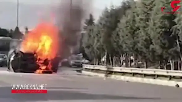 فیلم لحظه هولناک آتش‌سوزی یک خودرو در مشهد