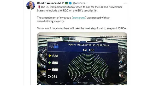 رای مثبت پارلمان اروپا به قرار گرفتن نام سپاه پاسداران انقلاب اسلامی در فهرست سازمان های تروریستی 