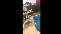 فیلم دردناک از شیرجه به استخر / پسر جوان به استخر نرسید و روی زمین افتاد