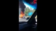 لحظه وحشتناک آتش‌گرفتن پژو 206 در «نمک‌آبرود» + فیلم