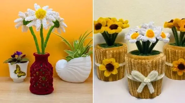15 مدل گل های بافتنی دکوری؛ زیباترین انتخاب برای میز خانه