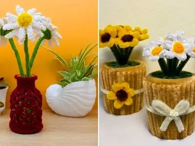 15 مدل گل های بافتنی دکوری؛ زیباترین انتخاب برای میز خانه