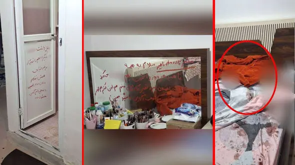 زنم خیانت کرد او را کشتم ! / قاتل با رژلب روی آینه و در حمام پیام نوشت و خودکشی کرد + عکس های نوشته ها و  اطلاعیه پلیس بندرعباس