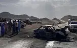 عکس های مرگ آتشین کودک و پدر و مادرش در تصادف شاخ به شاخ / صحنه دردناک در جاده خاش رخ داد