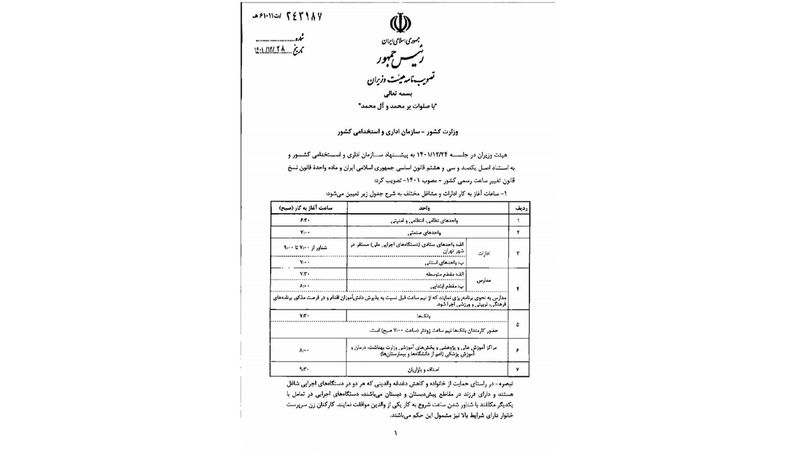 ساعت کاری ادارات، بانک‌ها، مدارس و مراکز آموزش عالی اعلام شد