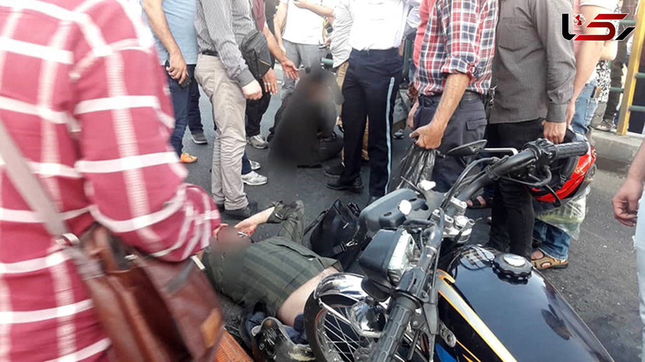 تصادف موتورسوار و عابر پیاده در خیابان دماوند تهران
