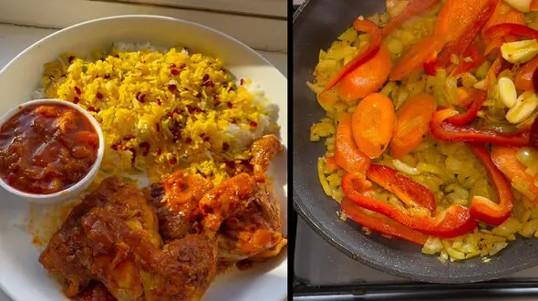 طرز تهیه زرشک پلو با مرغ به زبان فارسی و انگلیسی / فیلم
