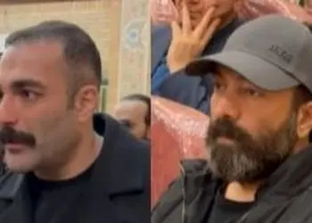 فیلم/ نگاهی به حضور احساسی و دلگرم کننده علی صبوری، علی مشهدی، مجید صالحی و بازیگر بامداد خمار در مراسم ختم مادر مهران مهام