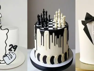 بهترین مدل‌ های کیک تولد مردانه لاکچری سفید و مشکی اینستاگرامی