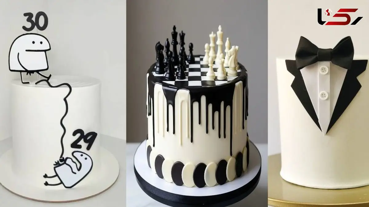 بهترین مدل‌ های کیک تولد مردانه لاکچری سفید و مشکی اینستاگرامی