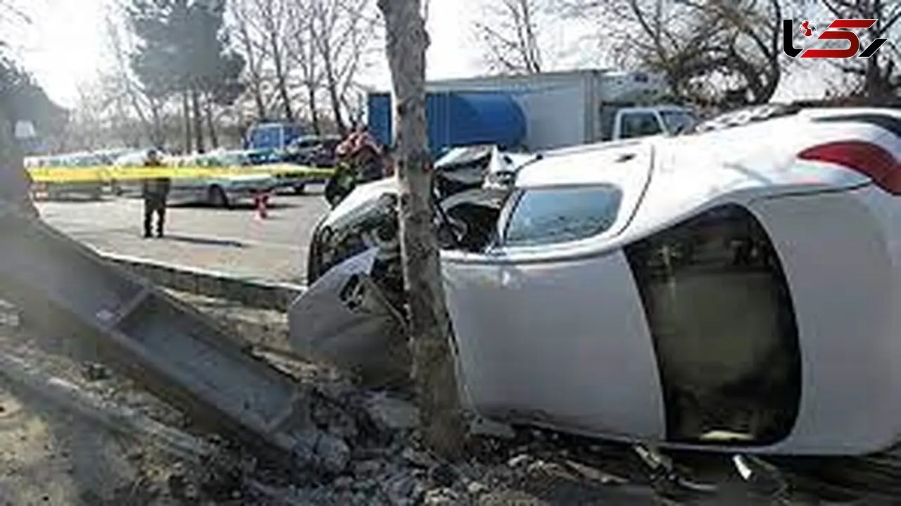 فیلم باورنکردنی از تصادف پژو 207 با تیرچراغ برق در تهران / پژو مچاله شد 