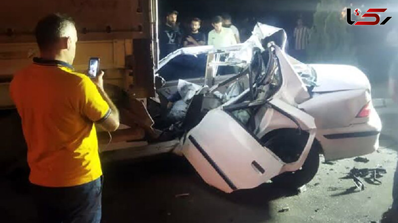 2 جوان در تصادف مرگبار یک سمند با کامیون در جاده فرودگاه همدان جان باختند + عکس