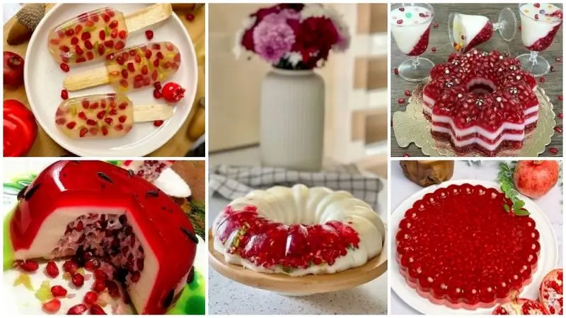 ژله‌های لایه‌ای با تم انار؛ سفید و قرمز