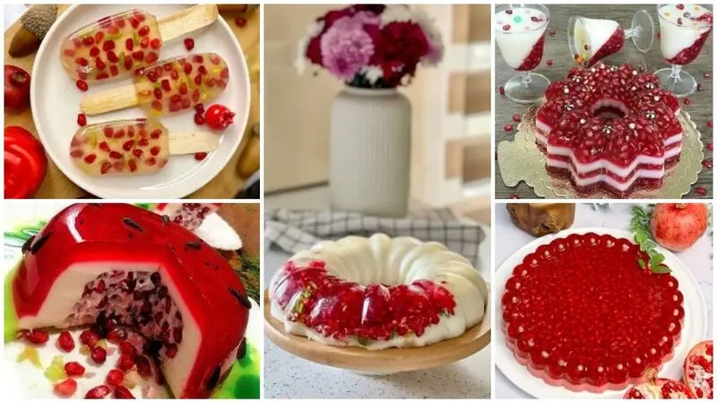 ژله‌های لایه‌ای با تم انار؛ سفید و قرمز