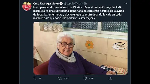 مادرِ مادربزرگ فابرگاس، در سن 95 سالگی کرونا را شکست داد+عکس