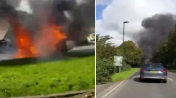 لحظه انفجار خودروی سواری در جاده جنگلی + فیلم و عکس