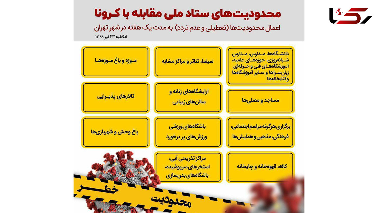 محدودیت‌های کرونایی یک هفته‌ای در تهران چه مواردی هستند؟