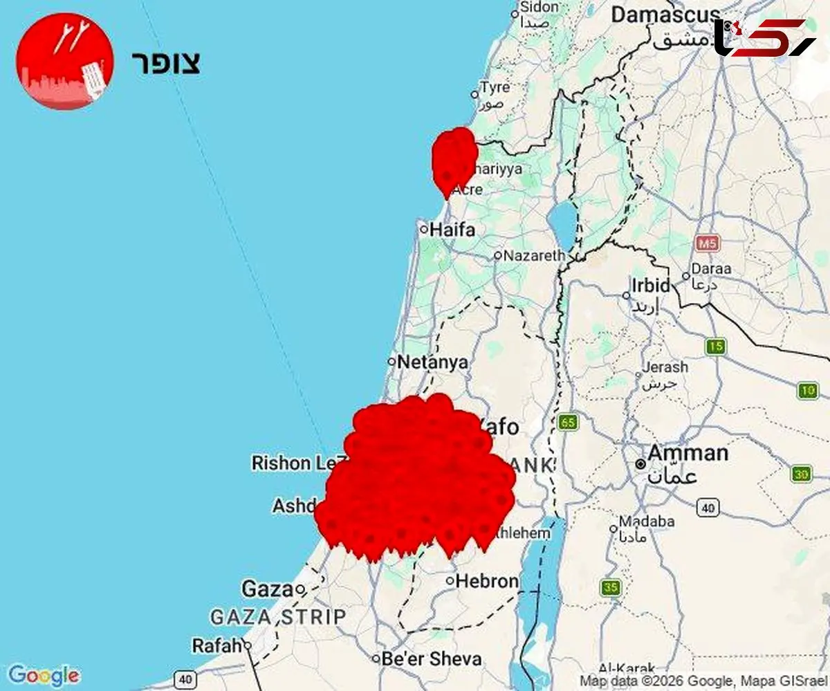  تل‌آویو زیر علامت‌های پرتعداد موشک‌باران در نقشه سامانه‌ هشدار اشغالگران گم شد!

