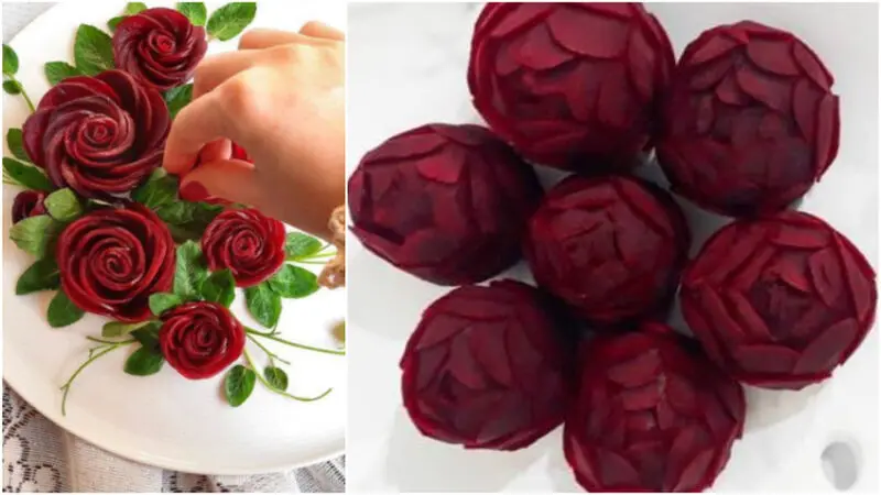 تزیین لبو به شکل گل رز برای شب یلدا 1404