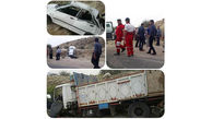 فیلم انتقال هوایی 3 کودک حادثه وحشتناک جاده مسجد سلیمان / 7 کشته و 23 مجروح در برخورد پراید با تریلر + عکس