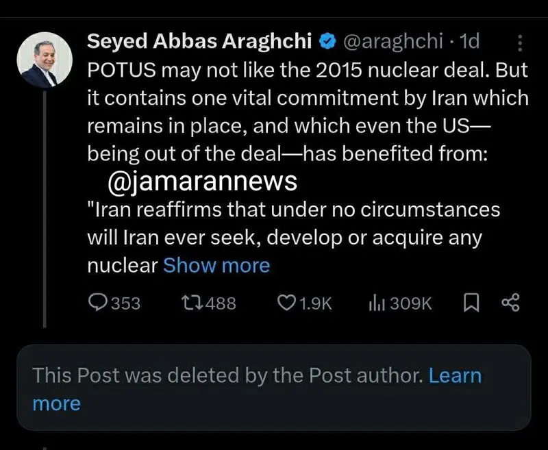 واکنش ویتکاف، نماینده ویژه ترامپ، به توییت عراقچی درمورد کارایی تعامل دیپلماتیک با آمریکا: عالی! / ویتکاف ساعتی بعد توییت خود را حذف کرد