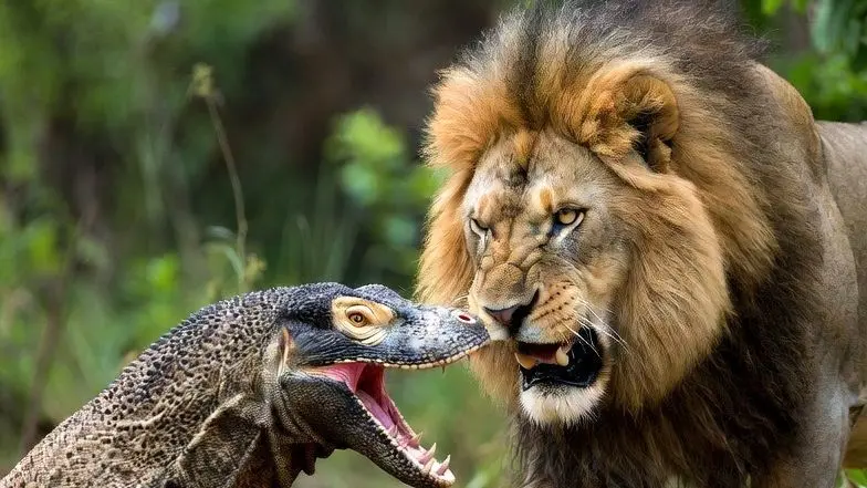 درس هایی از طبیعت؛ مستند حیات وحش/حمله بی رحمانه اژدهای کومودو وحشی به شیر سلطان جنگل/ در طبیعت هیچ پادشاهی ابدی نیست
