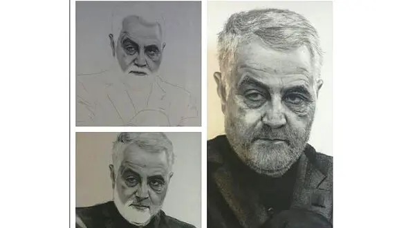 نقاشی سردار سلیمانی به اثر هنری تبدیل شد +عکس