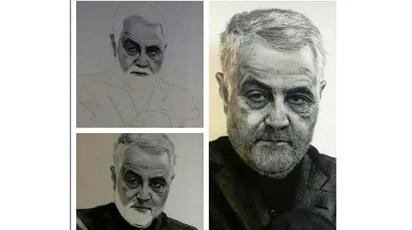 نقاشی سردار سلیمانی به اثر هنری تبدیل شد +عکس