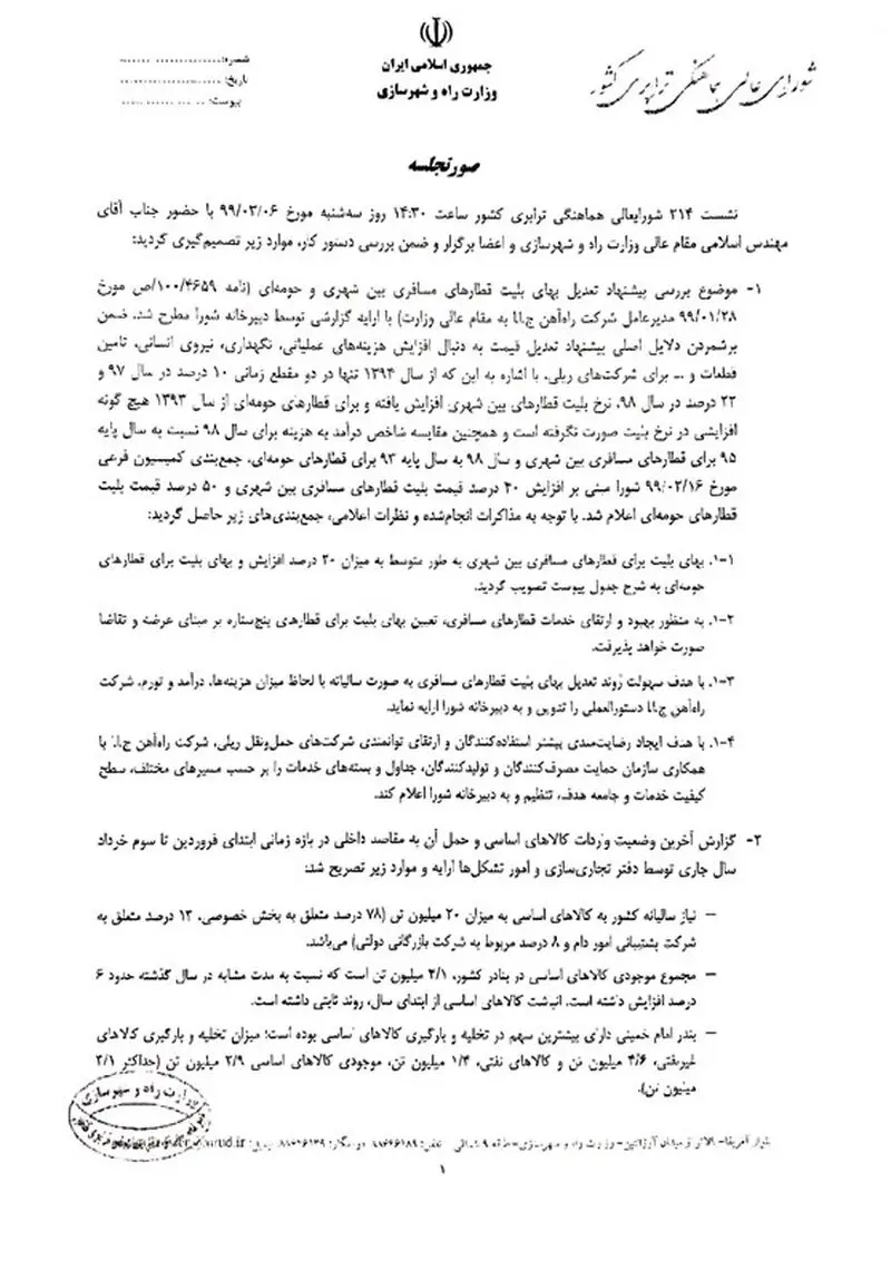 قیمت بلیط قطار