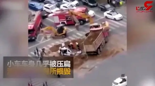 کامیون چینی خودرو شاسی بلند را با راننده له کرد + فیلم