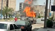 فیلم آتش گرفتن تریلی حامل کاه در کرمانشاه/ ۲۵ نیروی آتش‌نشان وارد عمل شدند