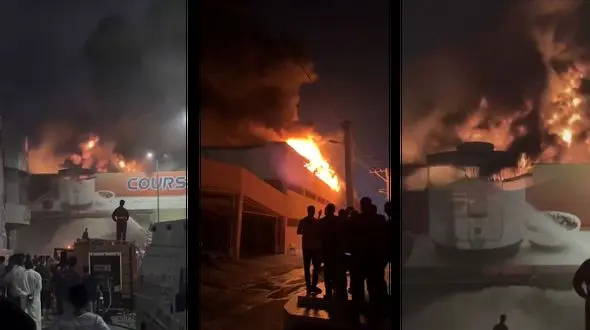 آتش‌ سوزی مهیب در قلب درگهان قشم / آتش مجتمع نور بالاخره مهار شد! + فیلم