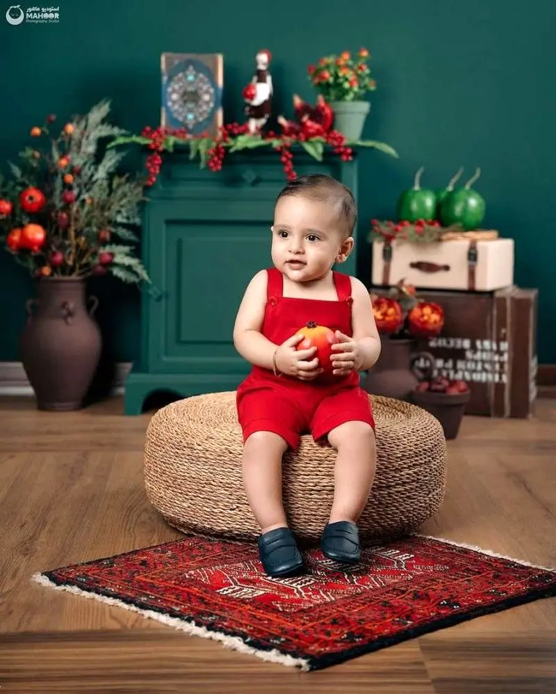 لباس یلدا کودک | لباس کودک یلدایی 1404 دخترانه و پسرانه قرمز و سبز مناسب عکاسی