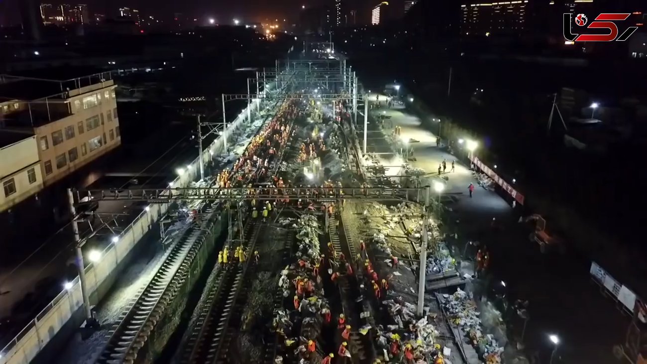 احداث خط راه آهن توسط 1500 کارگر چینی در 9 ساعت! + فیلم و عکس