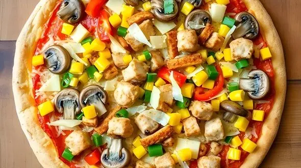 طرز تهیه پیتزای مرغ و قارچ تابه‌ ای با سیب‌ زمینی و تخم‌ مرغ