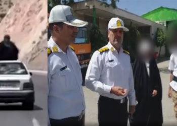 فیلم جنجالی زن چادری روی سقف پراید وسط جاده ! / بعد از توقیف توسط پلیس راهور : داشتم بدلکاری تمرین می کردم !