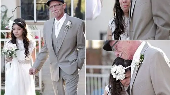 اشک های عروس 11 ساله و پدرش در جشن + عکس