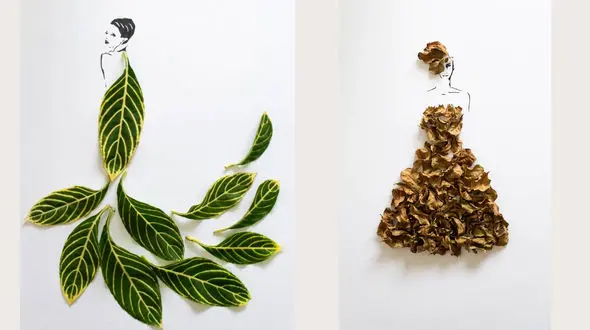 طرح های فشن مد های خلاقانه و جالب با برگ درختان +عکس 